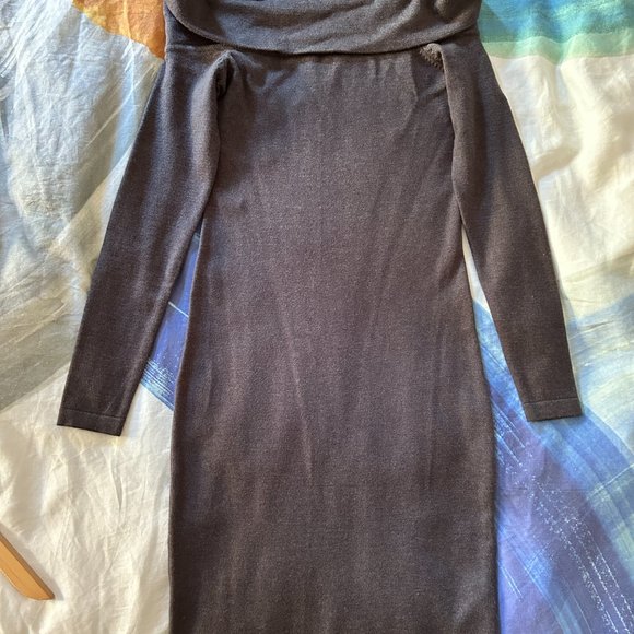Guess knit bodycon dress grey long sleeve off-shoulder - Small - new with tags - Picture 2 of 3